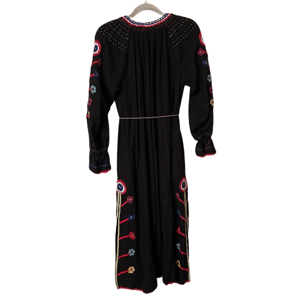 Ulla Johnson Silk Natalia Dress Flower Embroidered in Midnight Black - Picture 5 of 9